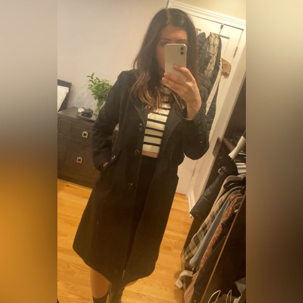 Black 60% wool blend trench pea coat